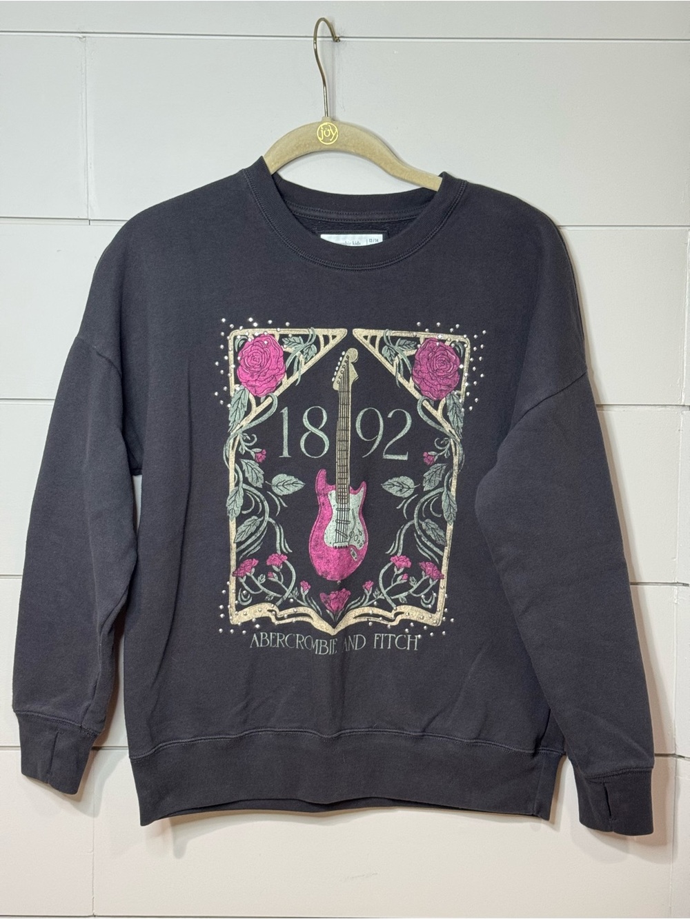 Abercrombie kids Black Graphic Sweatshirt w/ Rhinestone Size 13/14